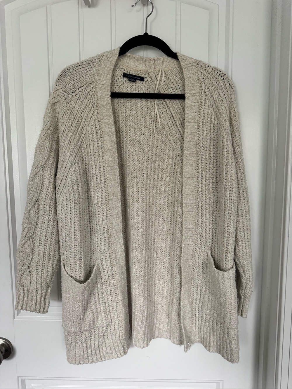 American Eagle Outfitters Cream Open-Front Chunky Knit Cardigan